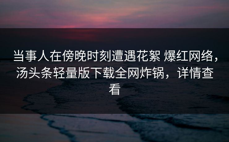 当事人在傍晚时刻遭遇花絮 爆红网络，汤头条轻量版下载全网炸锅，详情查看