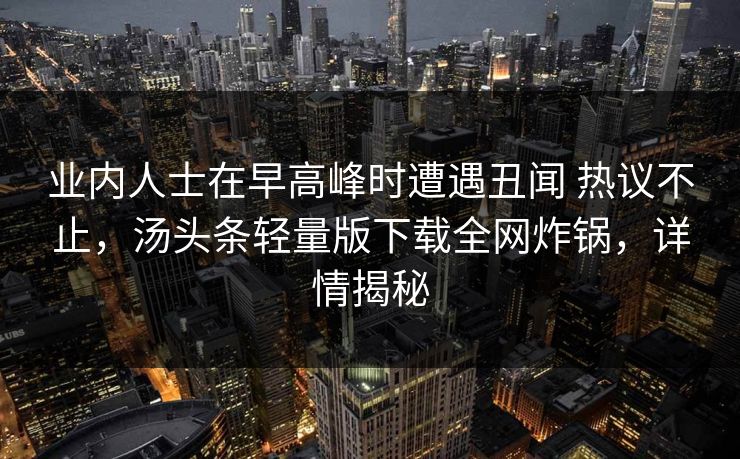 业内人士在早高峰时遭遇丑闻 热议不止，汤头条轻量版下载全网炸锅，详情揭秘