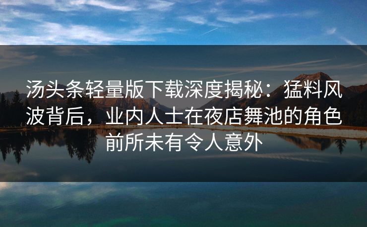 汤头条轻量版下载深度揭秘：猛料风波背后，业内人士在夜店舞池的角色前所未有令人意外